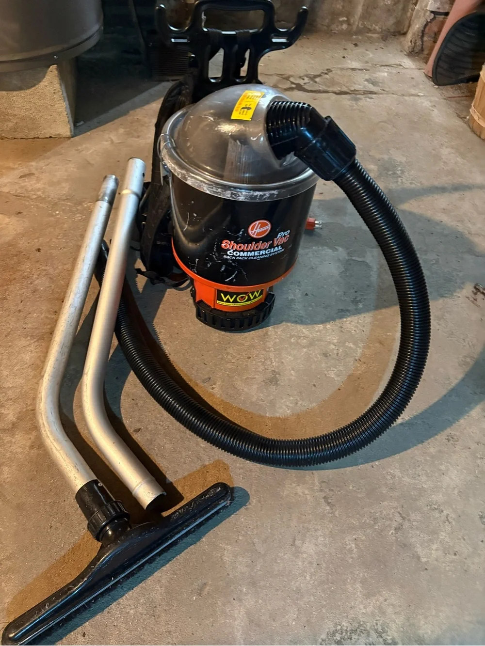 WOW  Black and Orange Commercial Backpack Vacuum Unit